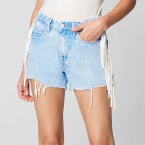 NWT Blank NYC Barrow Short in Nice Try with Leather Fringe